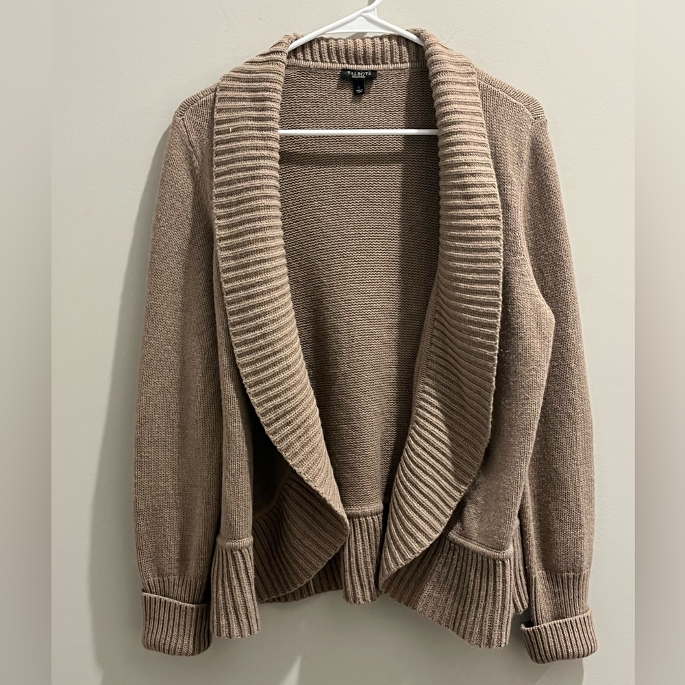 Talbots Taupe Large Cable Knit Cardigan Sweater